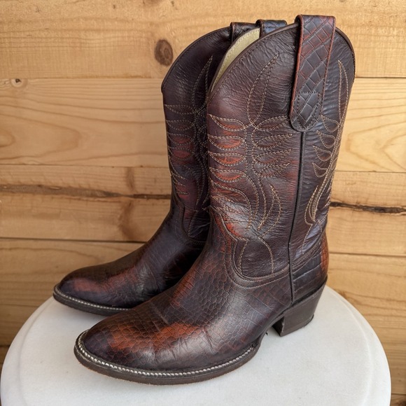 Oeste Mexico Leather Cowgirl Boots 23.5 (6.5/7 US) Exotic Croc Print *Flaws